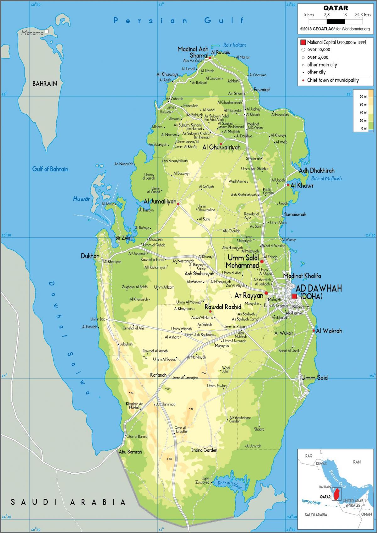 Mapa ukształtowania terenu Kataru